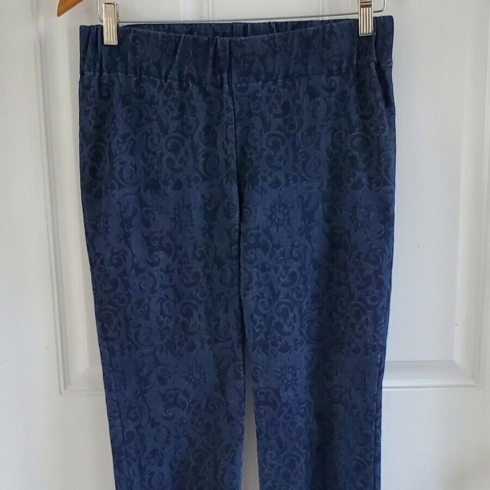 Soft Surroundings Navy Damask Lined Leggings Pants - image 1